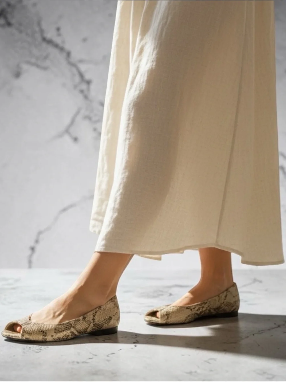 Cole Haan Beige Snake-Print Peep Toe Heels